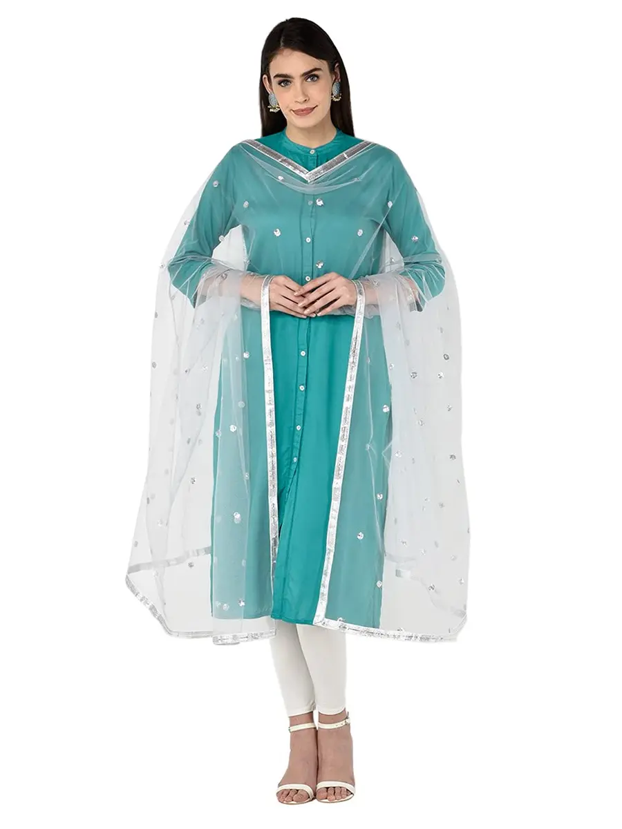 DUPATTA BAZAAR Women's Embellished Silver Net Dupatta 2.4 meters (8 ft) | Festive & Special Occasion Wear - view 6
