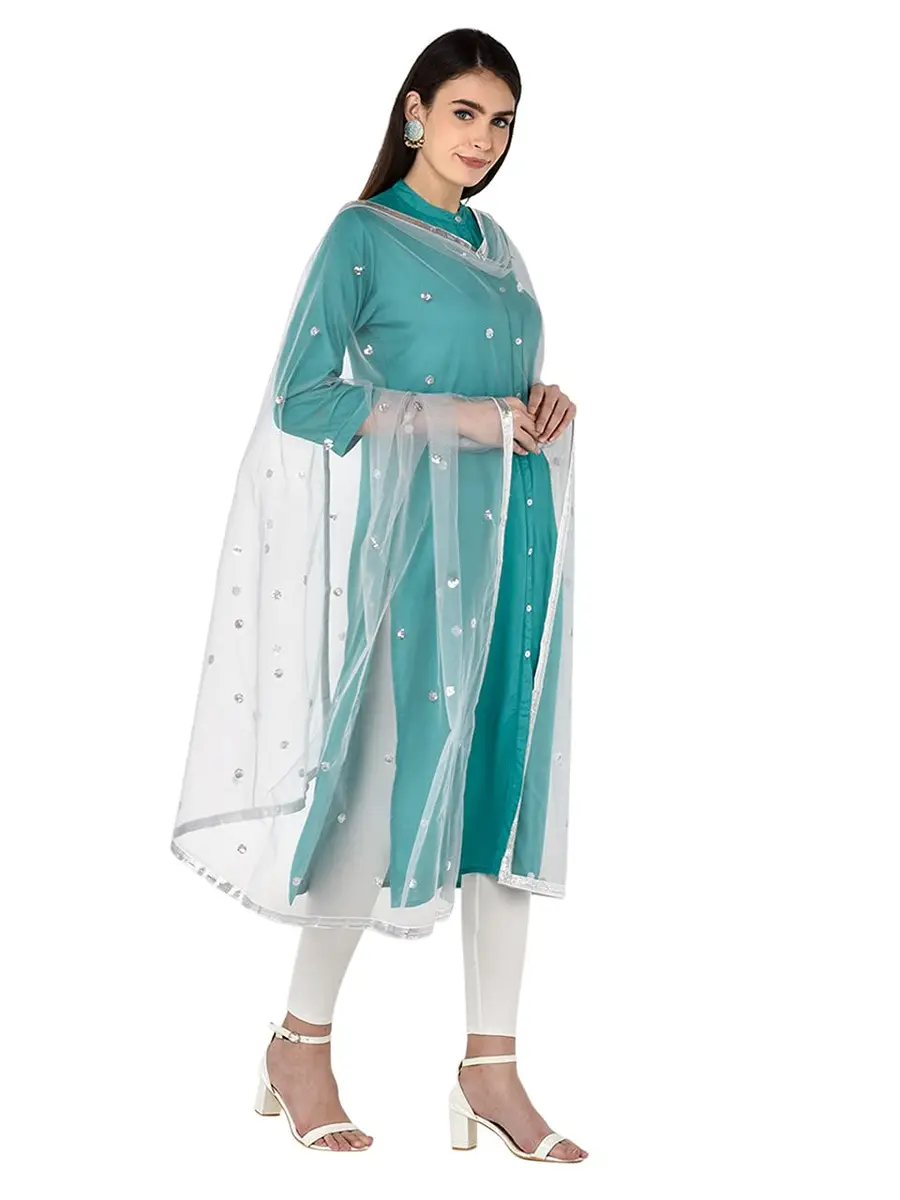 DUPATTA BAZAAR Women's Embellished Silver Net Dupatta 2.4 meters (8 ft) | Festive & Special Occasion Wear - view 4