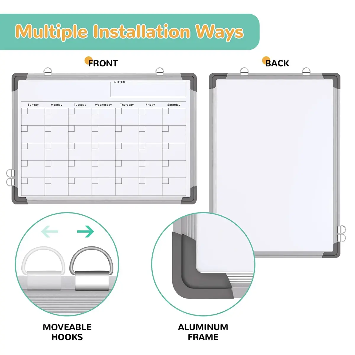 ABERLLS Monthly Calendar Whiteboard 16 x 12 Inches | Magnetic Dry Erase Board for Wall - view 2