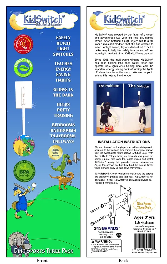 Kidswitch Dinosaur Light Switch Extender (3 Pack) | Glow in the Dark, Easy Install, Award-Winning - view 5