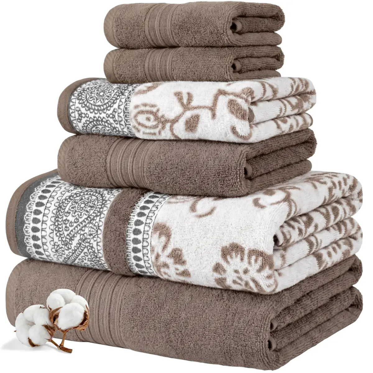 Modern Threads 6 Piece Cotton Bath Towel Set – Reversible Floral Trail, 27x54 & 16x28 Inches, Extra Soft & Absorbent - main product image