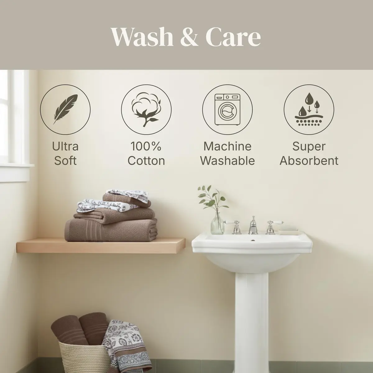 Modern Threads 6 Piece Cotton Bath Towel Set – Reversible Floral Trail, 27x54 & 16x28 Inches, Extra Soft & Absorbent - view 7