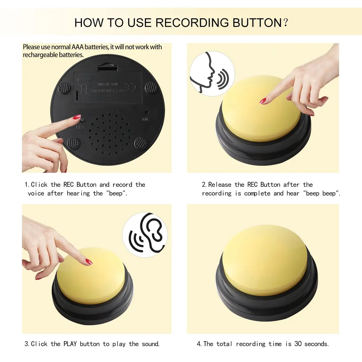 OFVENS Voice Recording Button 4 Packs | Record & Playback for Pet Training & Fun Gifts - view 4