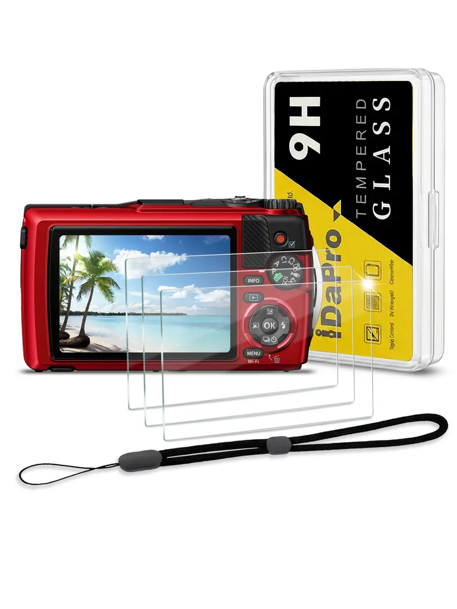 iDaPro Screen Protector for Olympus TG-7/TG-6/TG-5/TG-4 | 9H Tempered Glass, Waterproof, 3 Pack - main product image