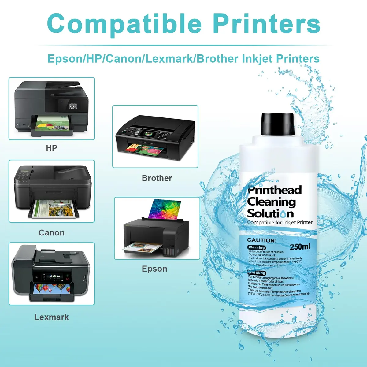 Absonic Printhead Cleaning Kit 250ml (8.45 Fl Oz) | Universal Inkjet Printer Head Cleaner for Epson, HP, Canon, Brother - view 5