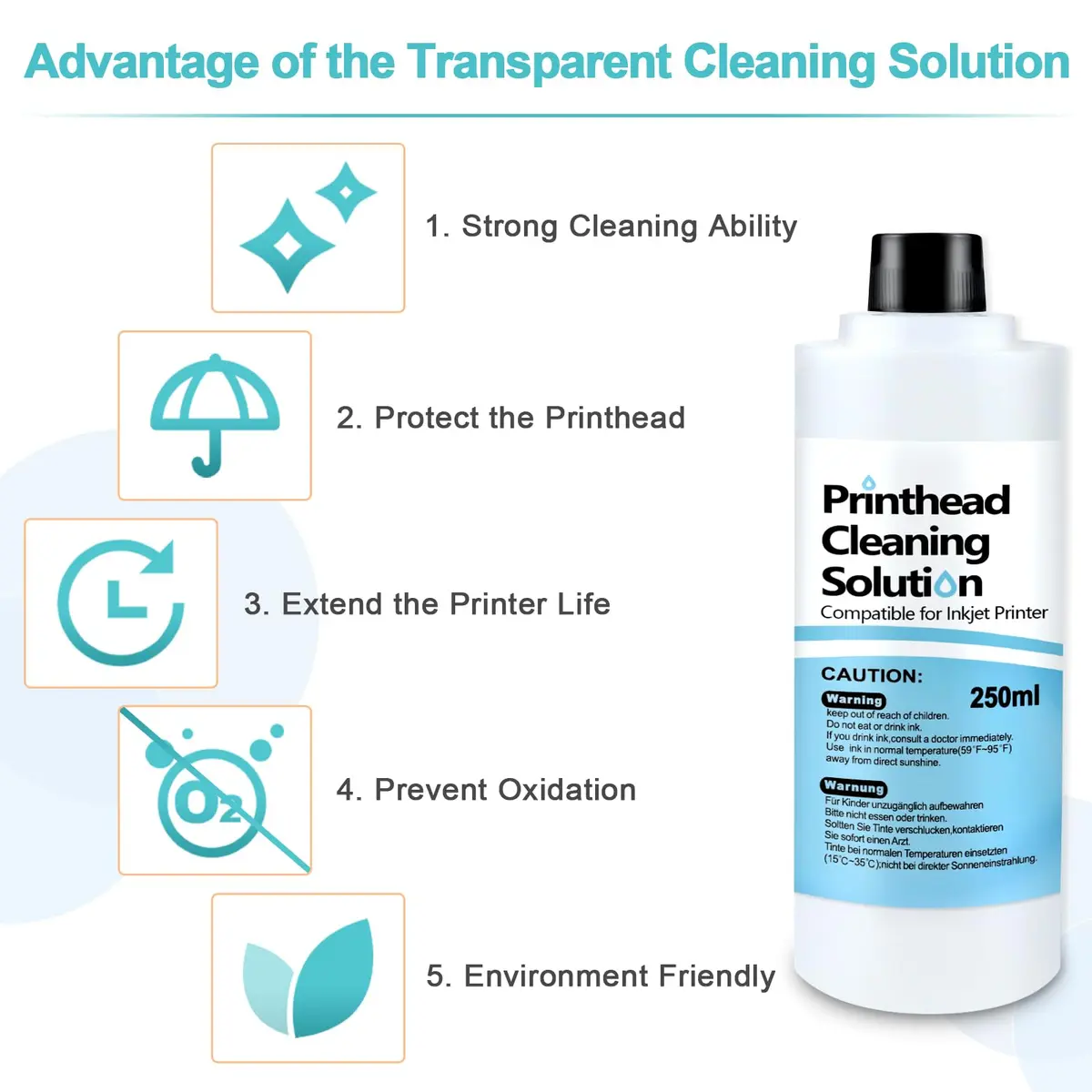 Absonic Printhead Cleaning Kit 250ml (8.45 Fl Oz) | Universal Inkjet Printer Head Cleaner for Epson, HP, Canon, Brother - view 6