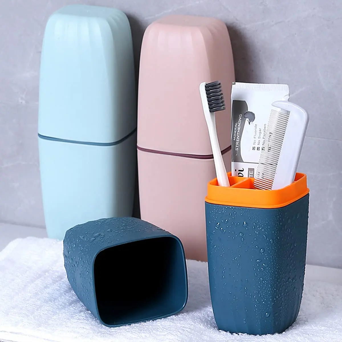 CMREAEC Travel Toothbrush Cup Case | Portable, BPA-Free, Recyclable, Dark Blue - view 6