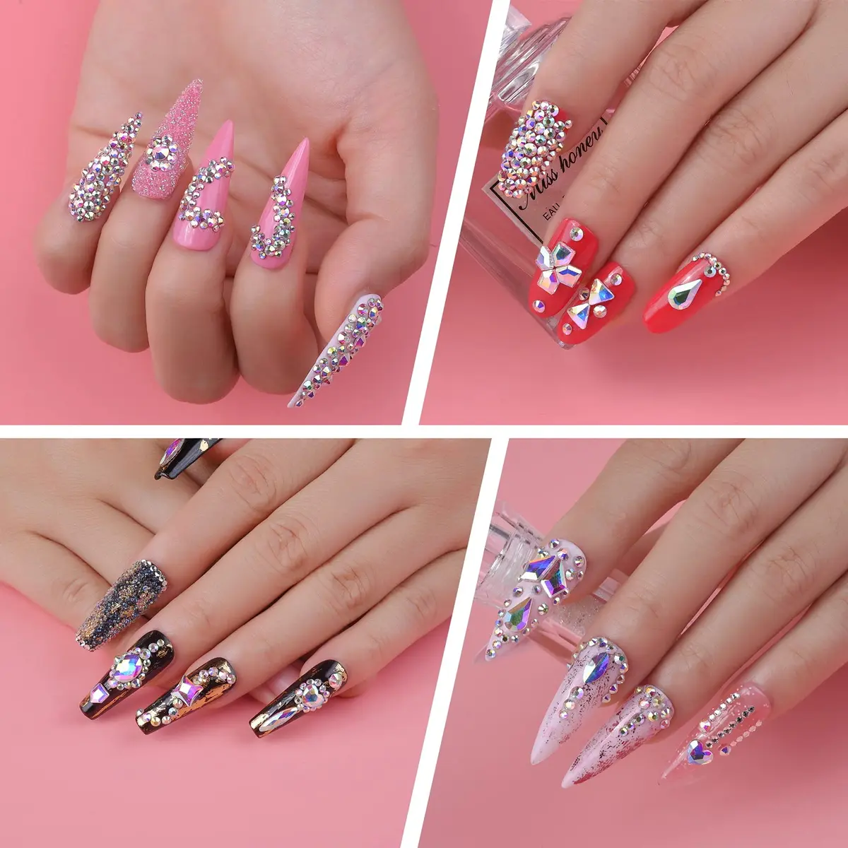 HUETFAT Nail Art Rhinestones Kit 2400pcs | Flatback Crystal AB & White, 6 Sizes (1.5-4.5 mm) for Nail & Craft Decor - view 6