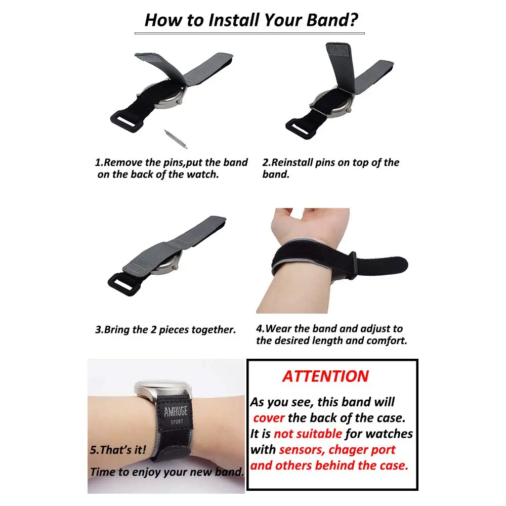 AMHUGE Sport Watch Band Waterproof Nylon 18mm-Long | Breathable, Quick-Drying & Anti-Sweat (enables outdoor activity fit) - view 7