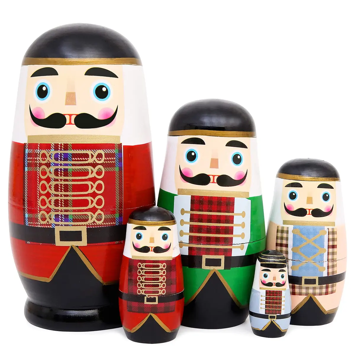 Moonmo 5pcs Nutcracker Wooden Nesting Dolls | Handmade Traditional Matryoshka Set - main product image