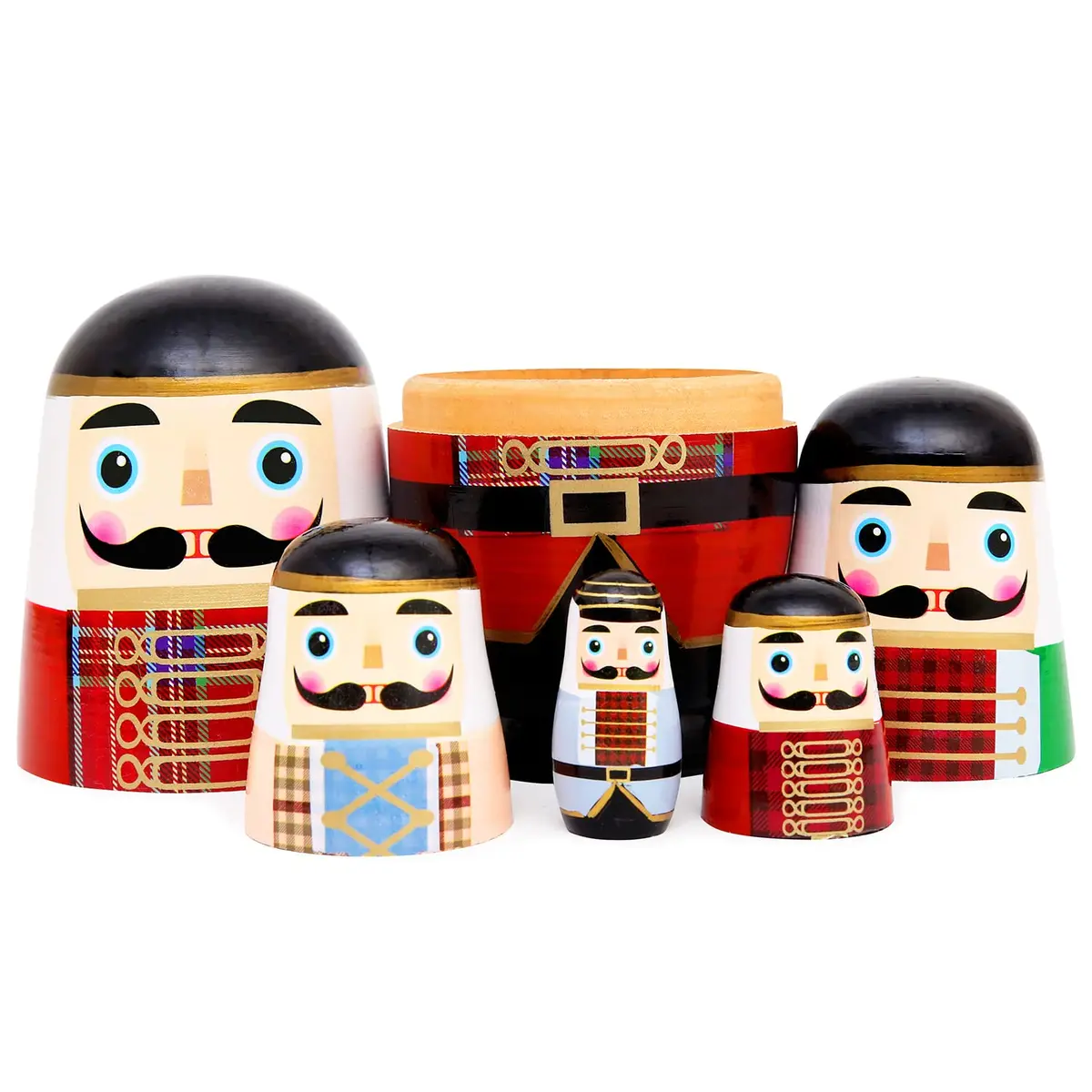 Moonmo 5pcs Nutcracker Wooden Nesting Dolls | Handmade Traditional Matryoshka Set - view 5
