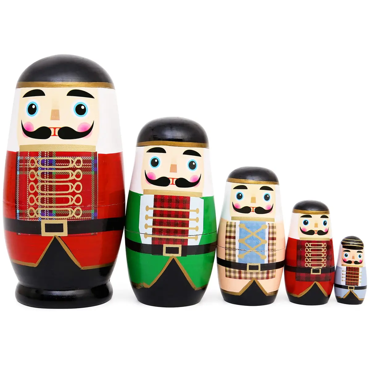 Moonmo 5pcs Nutcracker Wooden Nesting Dolls | Handmade Traditional Matryoshka Set - view 2