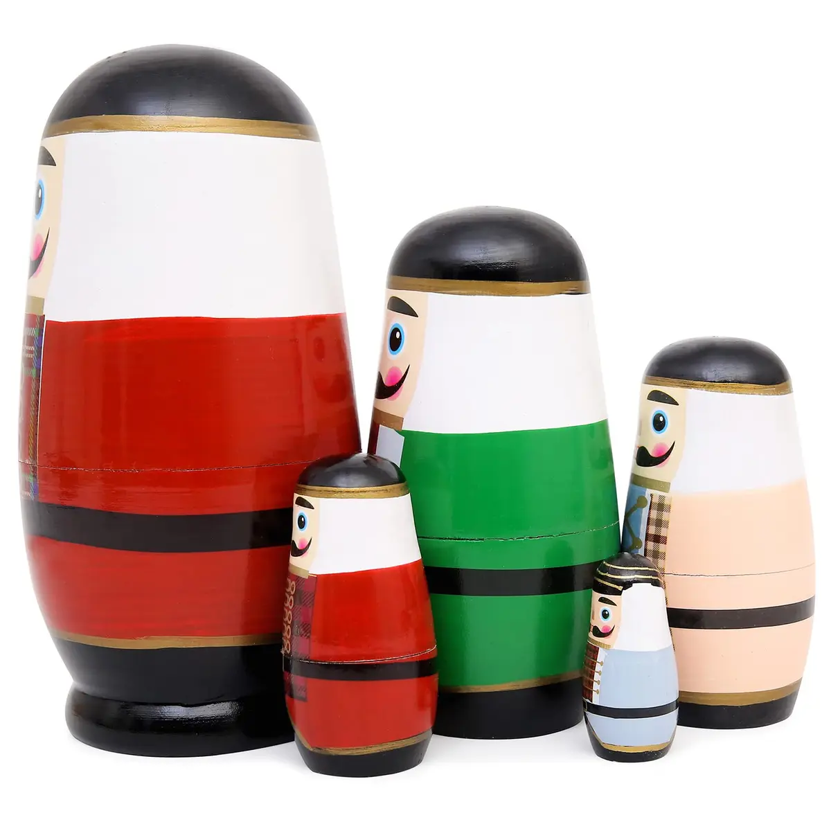 Moonmo 5pcs Nutcracker Wooden Nesting Dolls | Handmade Traditional Matryoshka Set - view 3