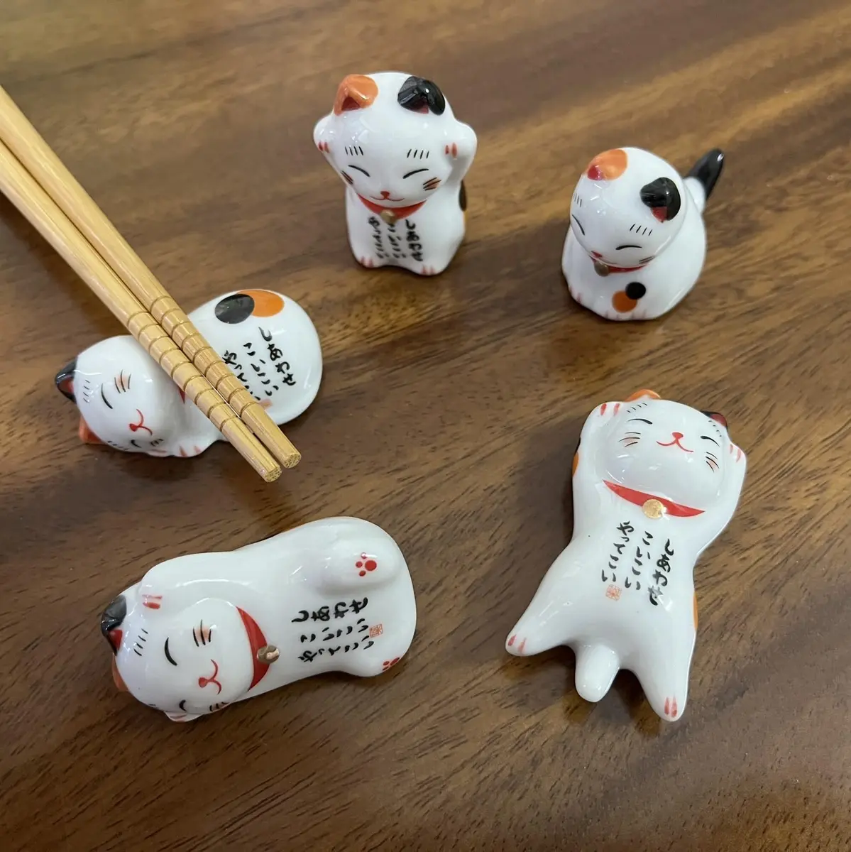 MIUFA Ceramic Cute Lucky Cat Chopstick Rests, Set of 5 | 5.1 cm (2 inch) Hand-Painted Holders - view 6