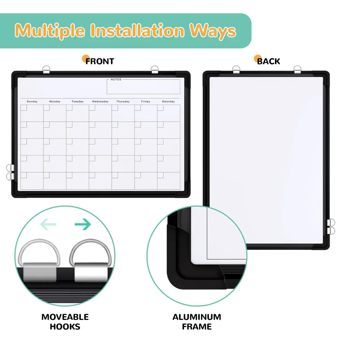 ABERLLS Monthly Calendar Whiteboard 40.64cm x 30.48cm (16in x 12in) | Double-Sided Magnetic Easel for Office, Home, and School - view 3