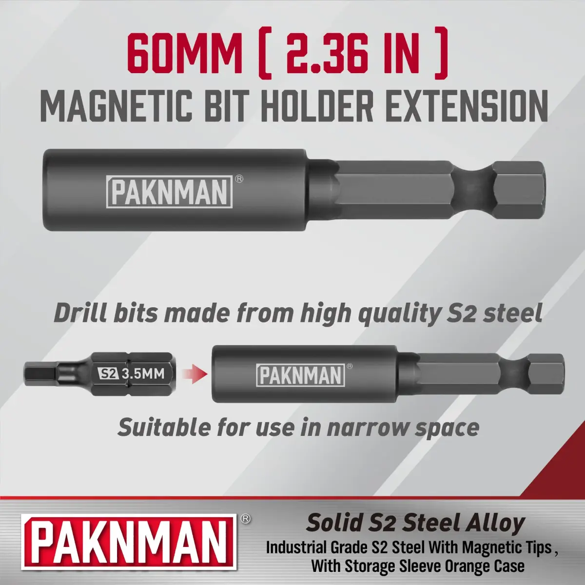 PAKNMAN 25-Piece Hex Head Allen Wrench Drill Bit Set, 1/4" (6.35mm) Magnetic Extension, Metric & SAE S2 Steel Hex Bits Set, 1" (25.4mm) Long - view 3