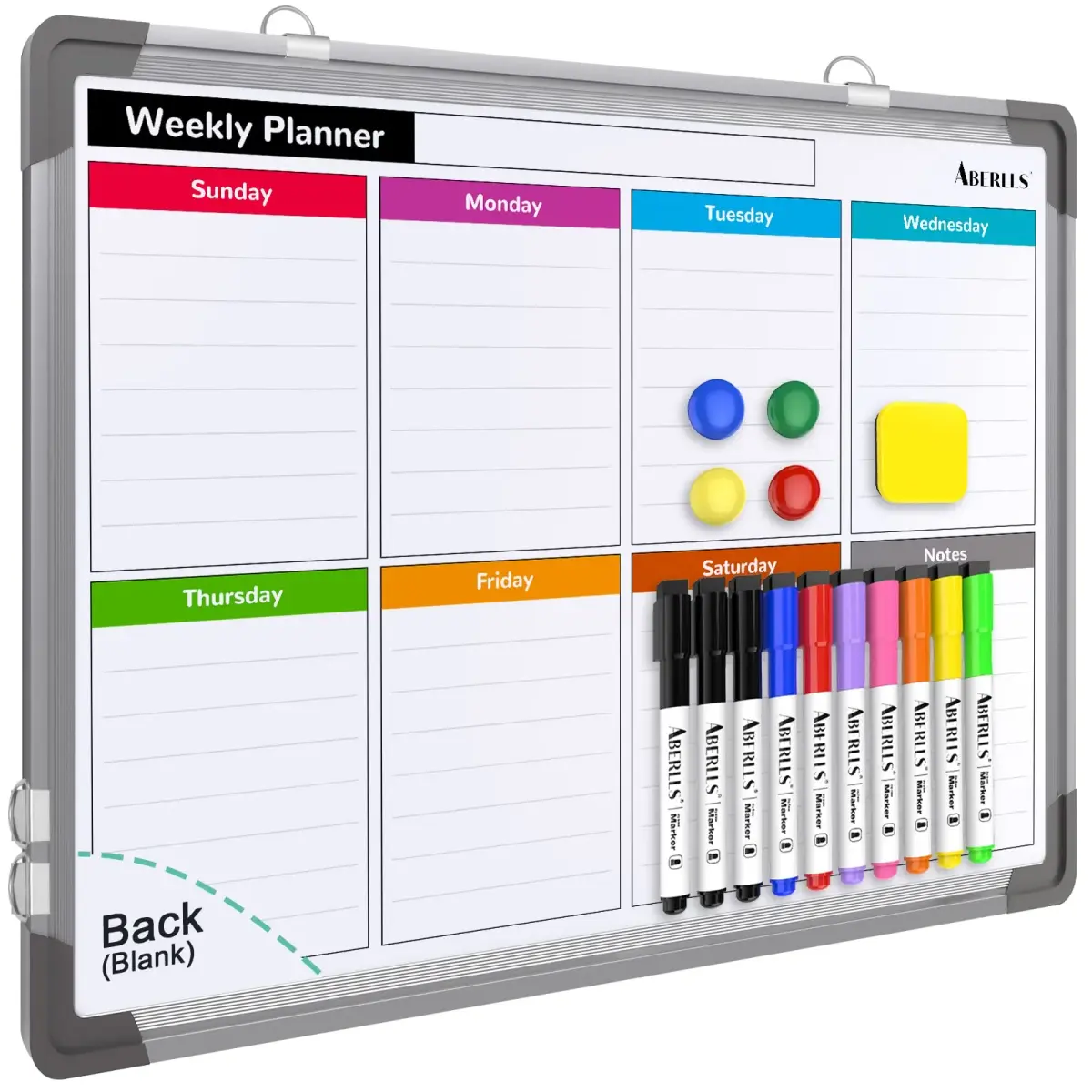ABERLLS Weekly Calendar Whiteboard 16x12 Inch (40.6cm x 30.5cm) | Magnetic Double-Sided Board for Planning - main product image