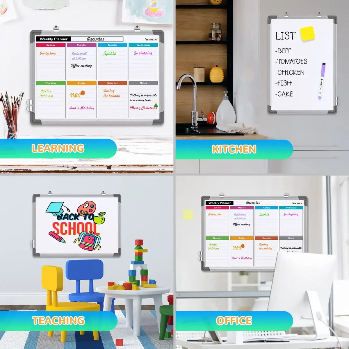 ABERLLS Weekly Calendar Whiteboard 16x12 Inch (40.6cm x 30.5cm) | Magnetic Double-Sided Board for Planning - view 7