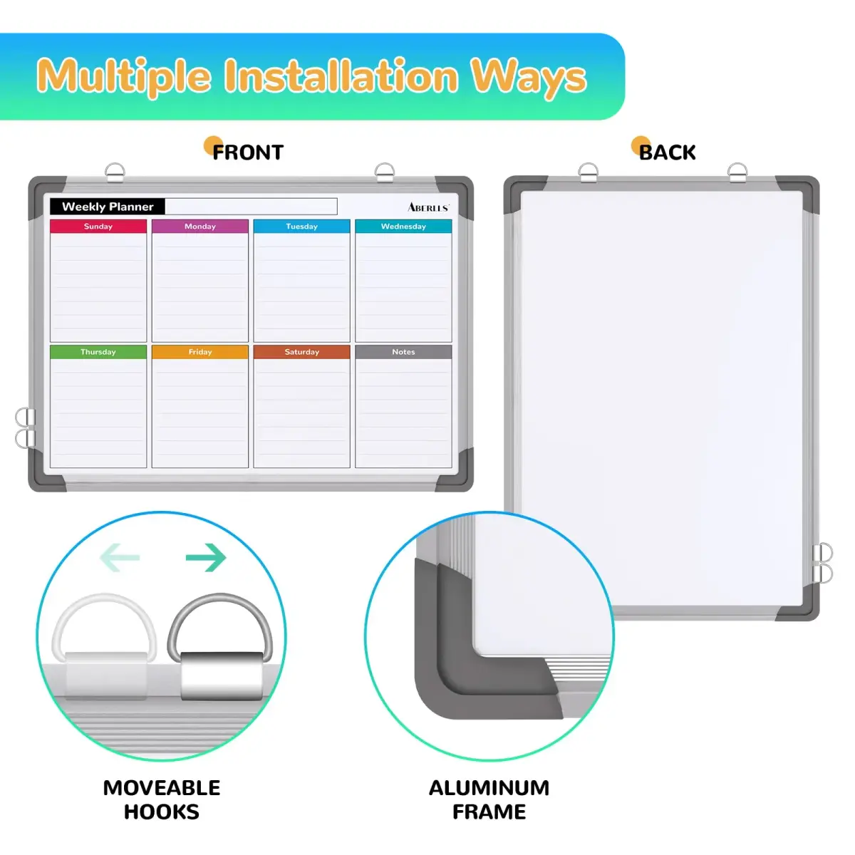 ABERLLS Weekly Calendar Whiteboard 16x12 Inch (40.6cm x 30.5cm) | Magnetic Double-Sided Board for Planning - view 3