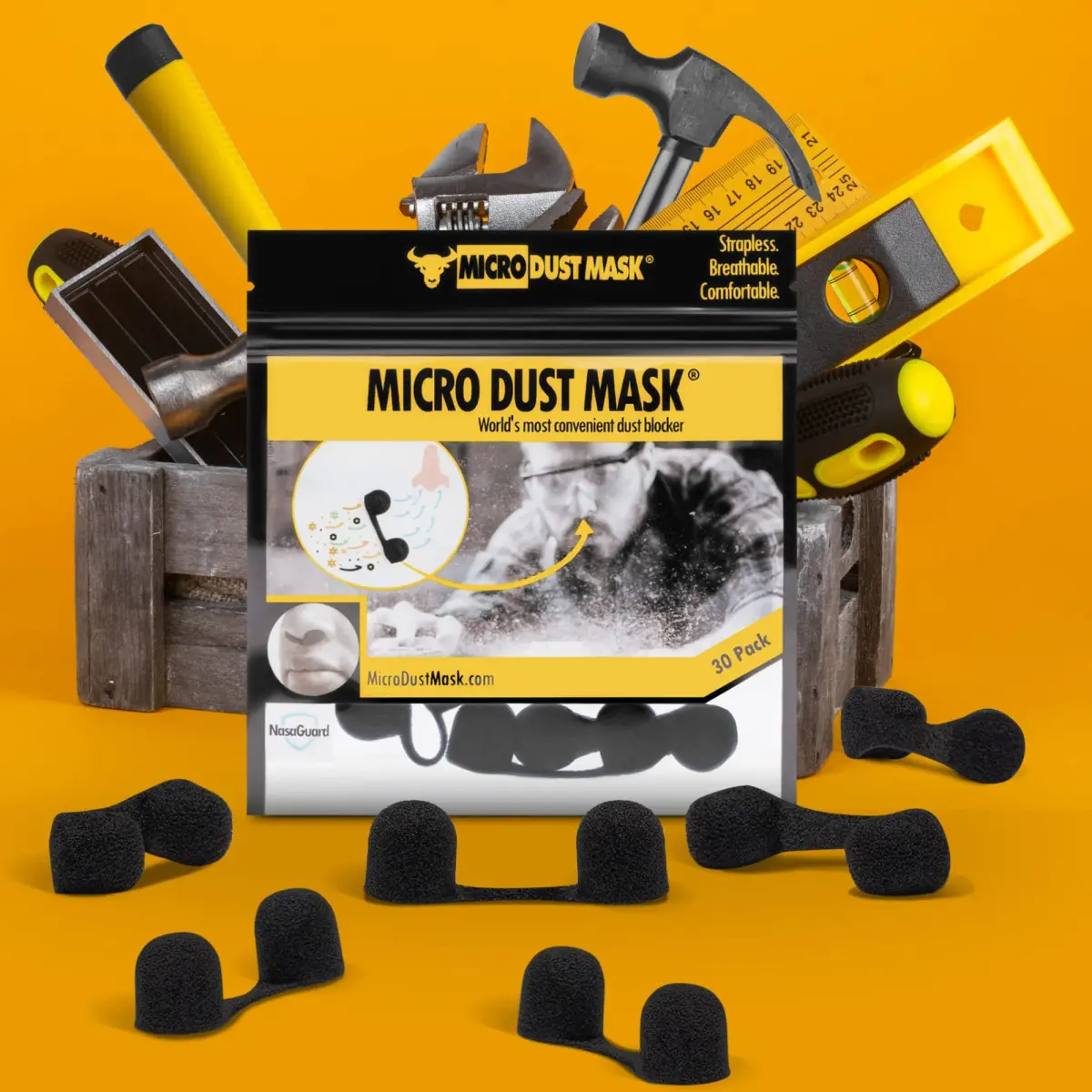 MICRO DUST MASK Nose Filter - Black - 30 Pack | Breathable for Woodworking, Lawn Mowing, Minor Construction - view 2