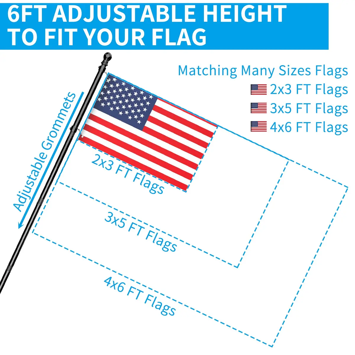 ZMTECH Black Stainless Steel Flag Pole 1.8 m (6 FT) | Tangle-Free Outdoor House Flagpole Kit - view 6