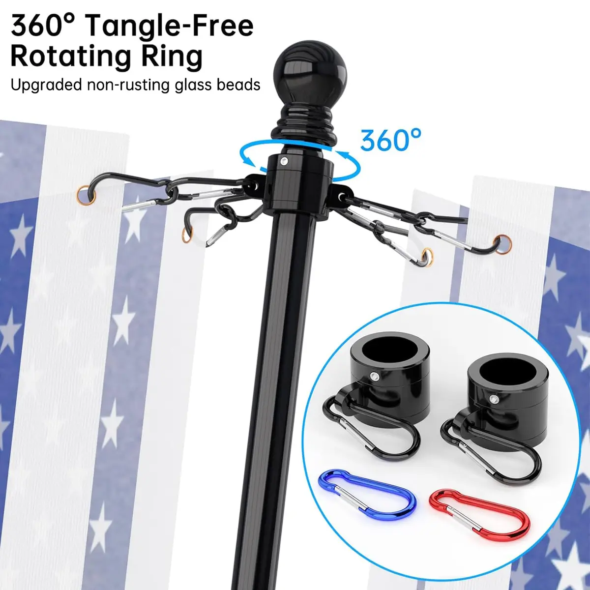 ZMTECH Black Stainless Steel Flag Pole 1.8 m (6 FT) | Tangle-Free Outdoor House Flagpole Kit - view 4