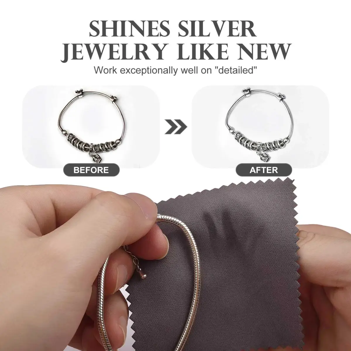 SEVENWELL Dark Gray Jewelry Cleaning Cloths (50pcs) | Polishes Sterling Silver, Gold, Platinum - view 3