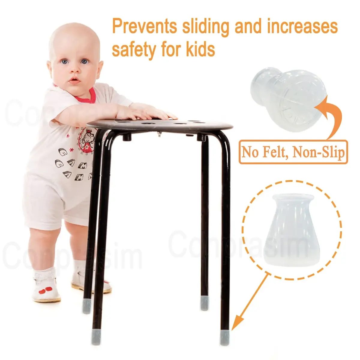 Conprasim Extra Small Silicone Chair Leg Floor Protectors 15mm (19/32"-15/16") | 24 Pack for Hardwood Floors - view 5