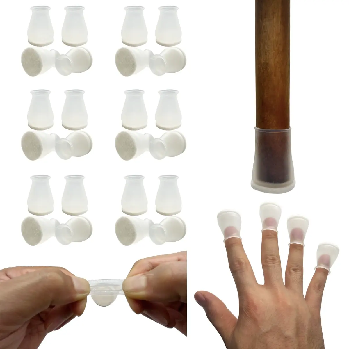 Conprasim Extra Small Silicone Chair Leg Floor Protectors with Felt | 19/32" to 15/16" Fit, 24 Pack - main product image
