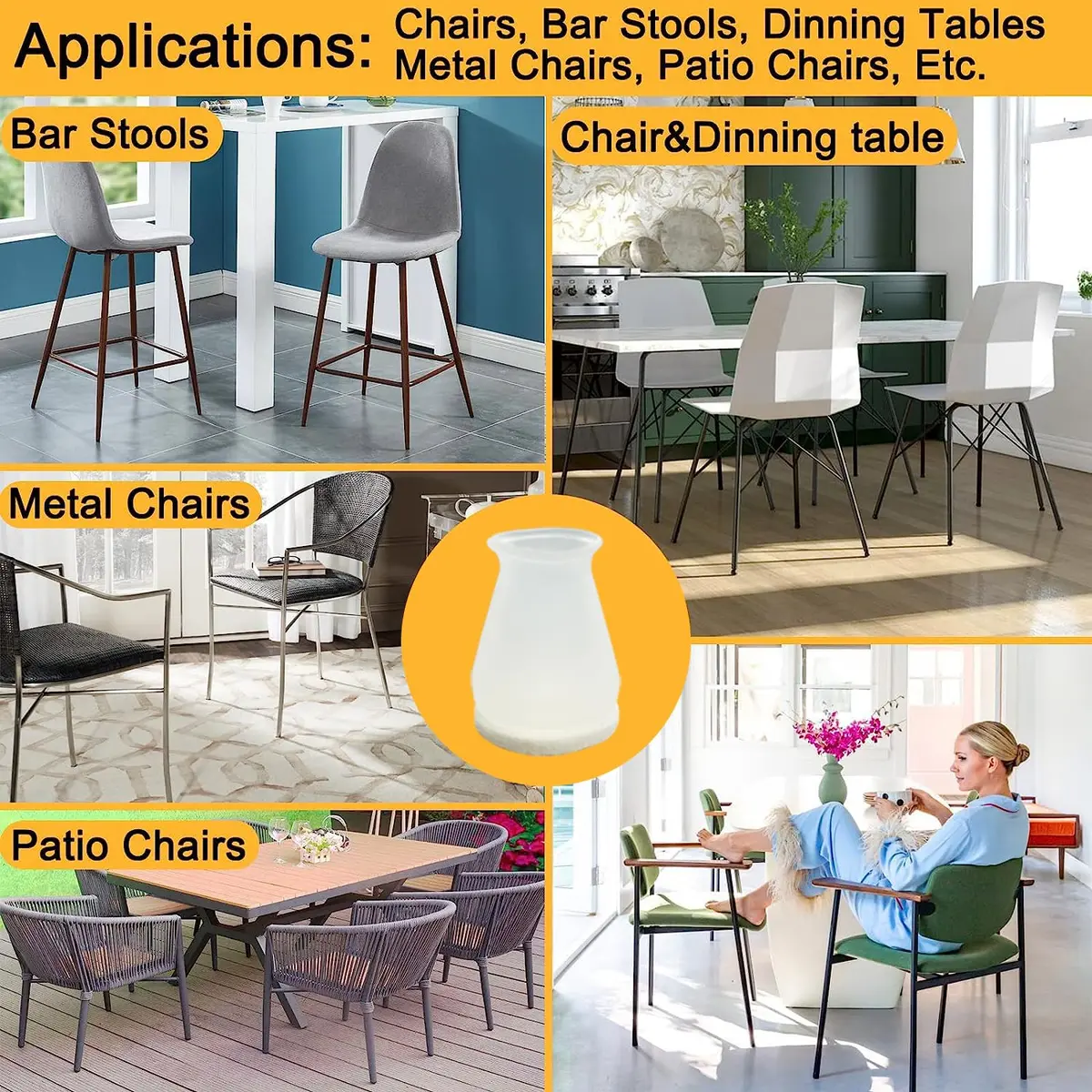 Conprasim Extra Small Silicone Chair Leg Floor Protectors with Felt | 19/32" to 15/16" Fit, 24 Pack - view 6