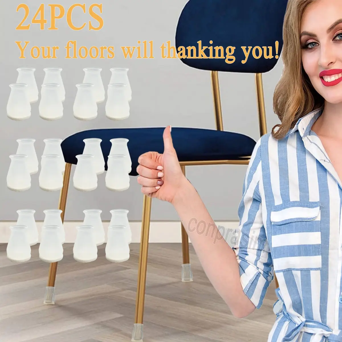 Conprasim Extra Small Silicone Chair Leg Floor Protectors with Felt | 19/32" to 15/16" Fit, 24 Pack - view 7