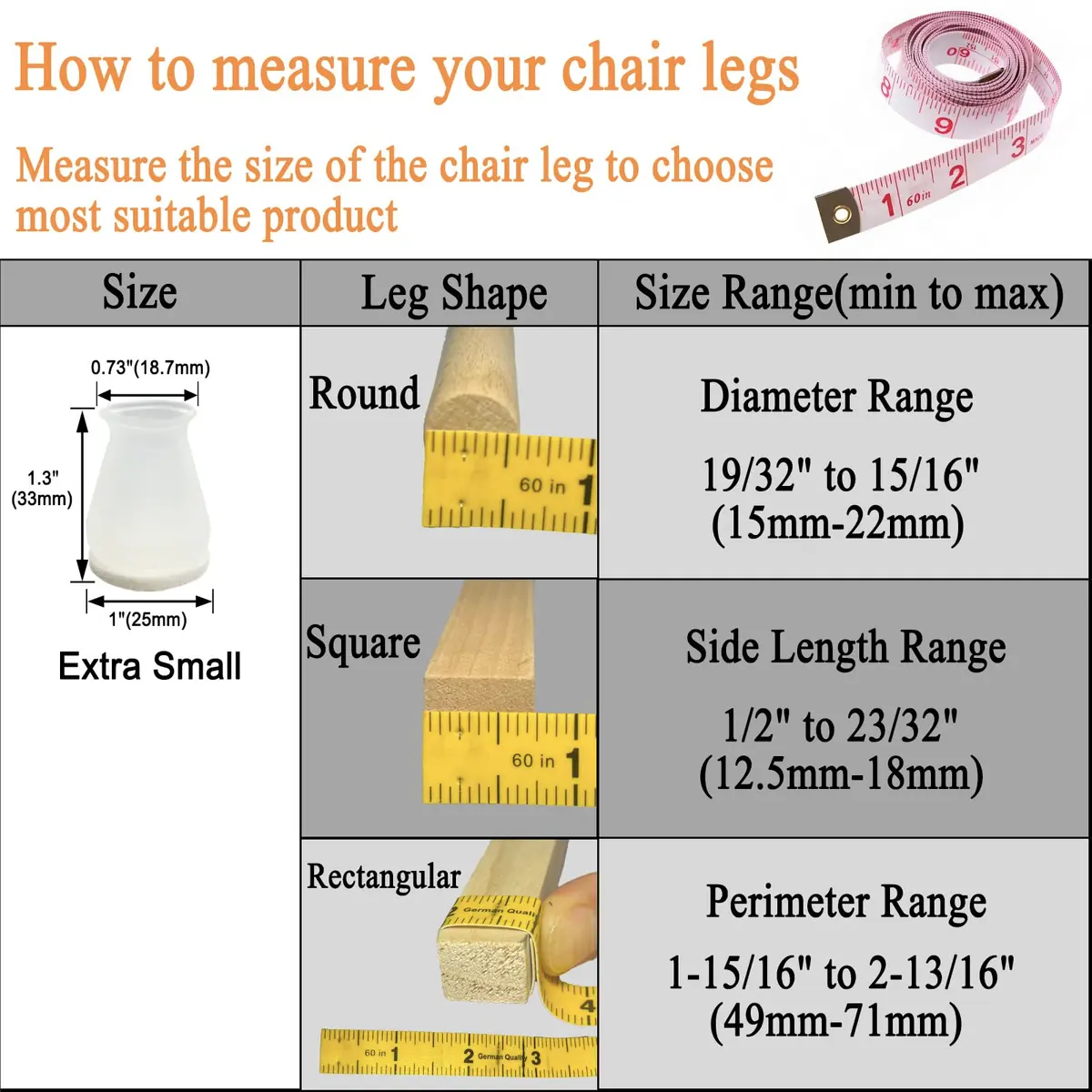 Conprasim Extra Small Silicone Chair Leg Floor Protectors with Felt | 19/32" to 15/16" Fit, 24 Pack - view 3