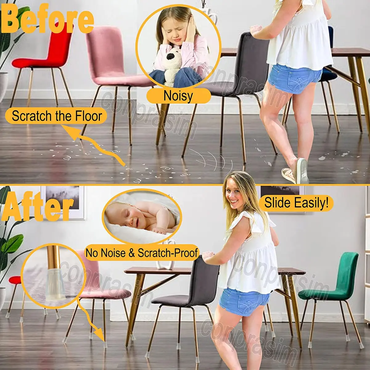 Conprasim Extra Small Silicone Chair Leg Floor Protectors with Felt | 19/32" to 15/16" Fit, 24 Pack - view 4