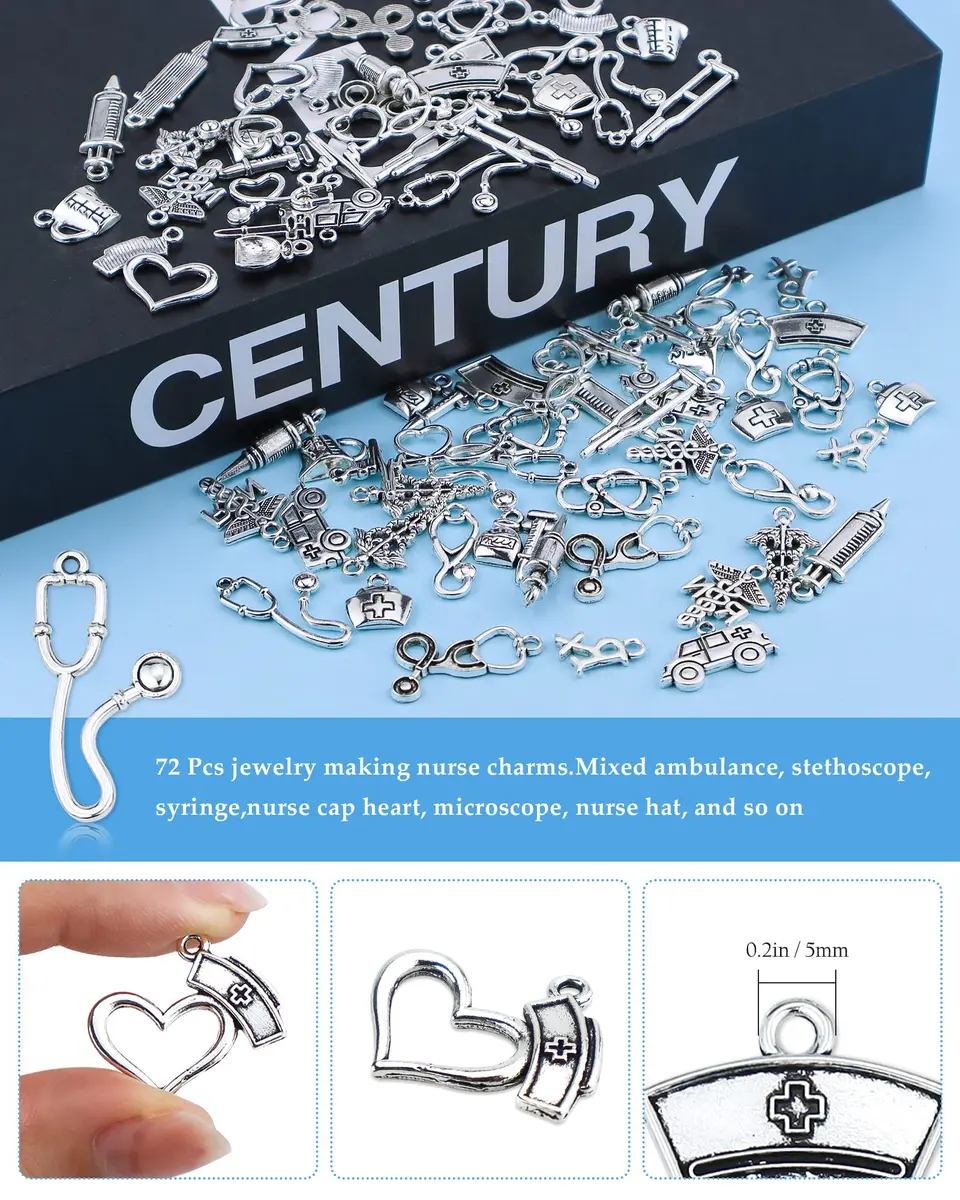 JIALEEY 72 PCS Medical Nurse Charms Mixed | Antique Silver Jewelry Making Accessories - view 3