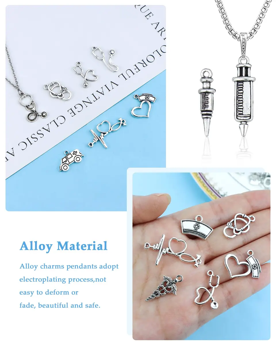 JIALEEY 72 PCS Medical Nurse Charms Mixed | Antique Silver Jewelry Making Accessories - view 4