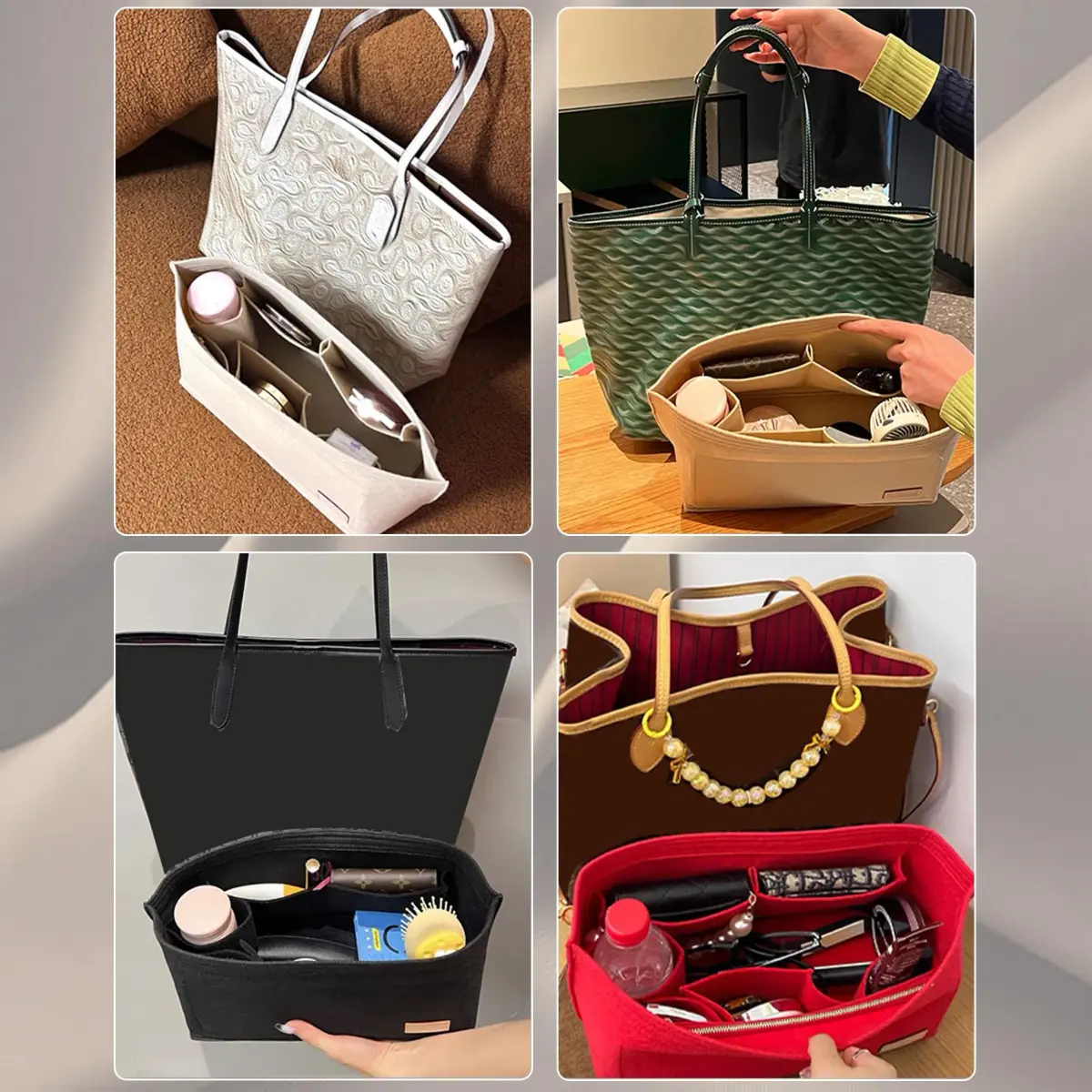 Doxo Purse Organizer Insert & Base Shaper 2pc Set, Felt Tote Bag Organizer with Zipper Pocket & Bottle Holder, 27cm (10.6") | Fits Neverfull PM & Speedy 30 - view 9