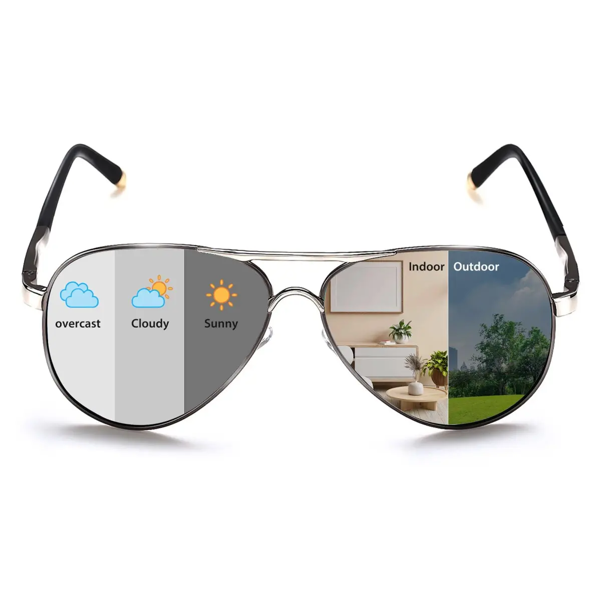 ROCKNIGHT Polarized Aviator Sunglasses Men Women UV400 Metal Frame Driving | Photochromic Lenses - main product image