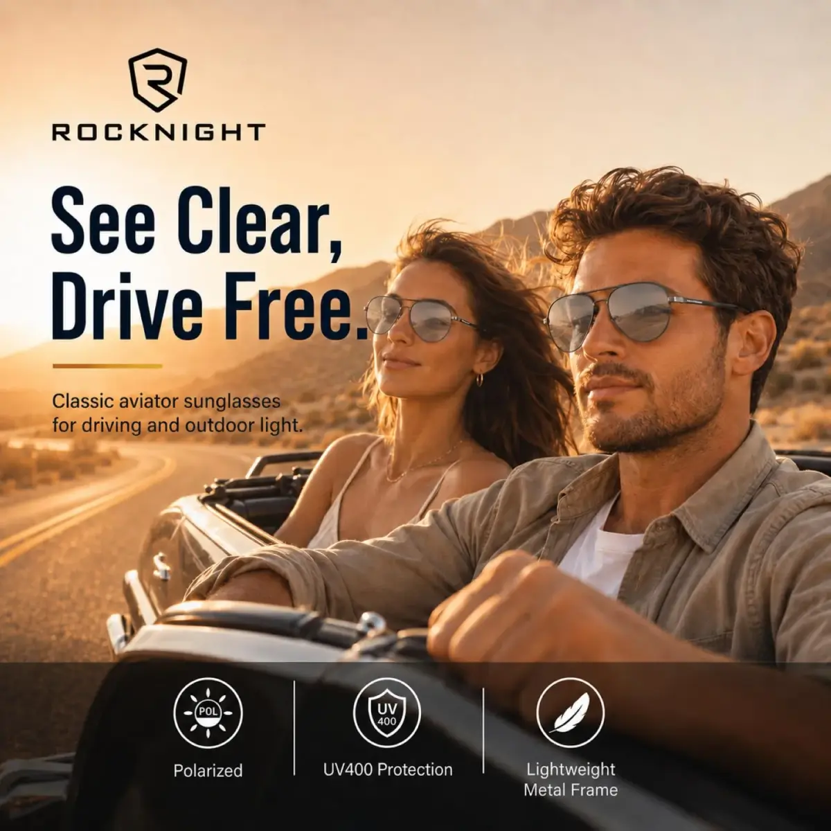 ROCKNIGHT Polarized Aviator Sunglasses Men Women UV400 Metal Frame Driving | Photochromic Lenses - view 2
