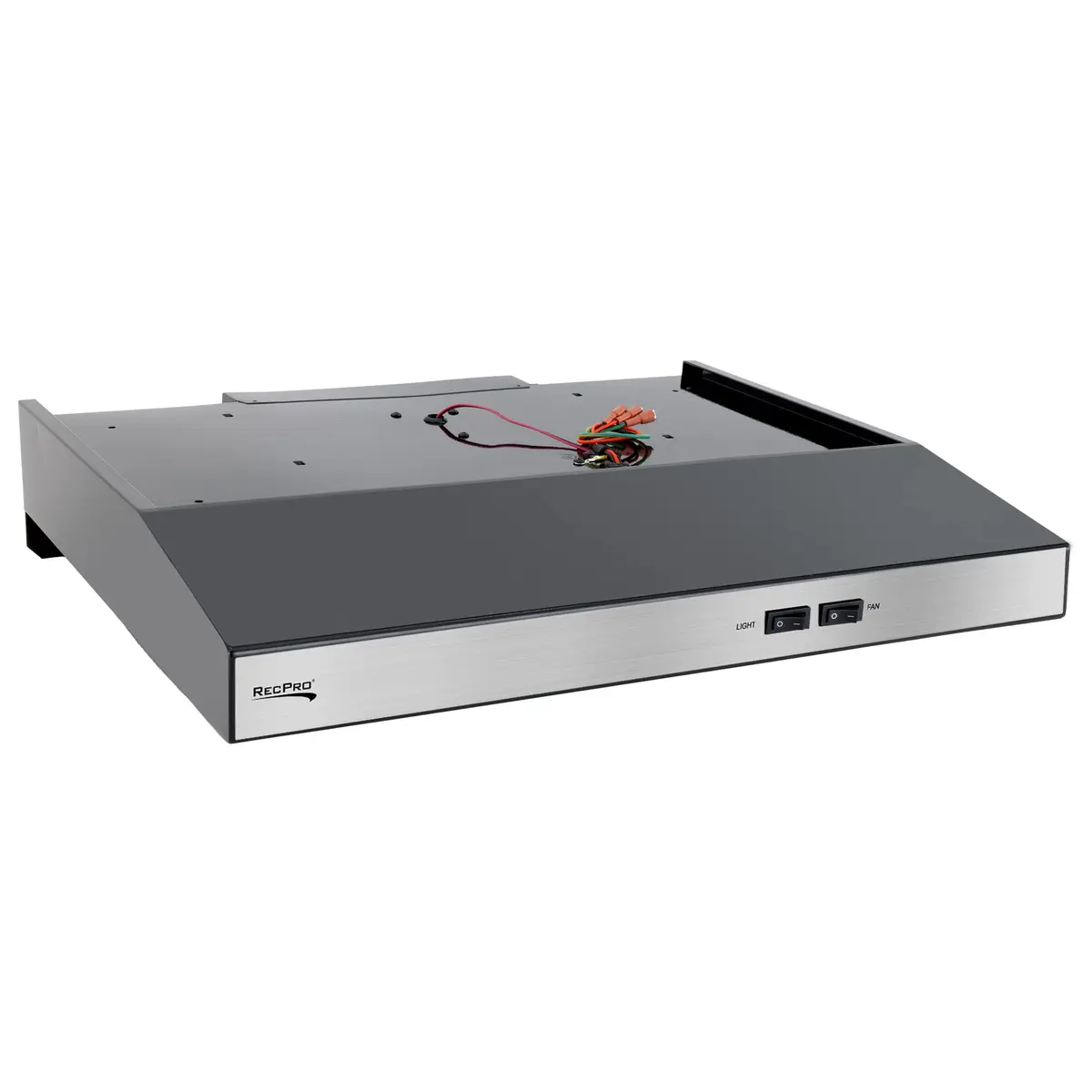 RecPro RV Range Hood Stainless Steel 53.34cm (21in) W x 48.26cm (19in) D x 8.26cm (3.25in) H | 12V DC Hard-Wired Installation with Charcoal Filter & LED Light - main product image