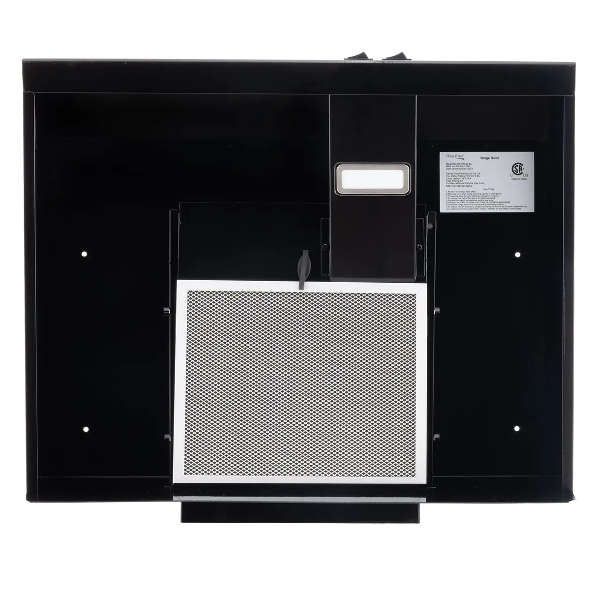 RecPro RV Range Hood Stainless Steel 53.34cm (21in) W x 48.26cm (19in) D x 8.26cm (3.25in) H | 12V DC Hard-Wired Installation with Charcoal Filter & LED Light - view 8