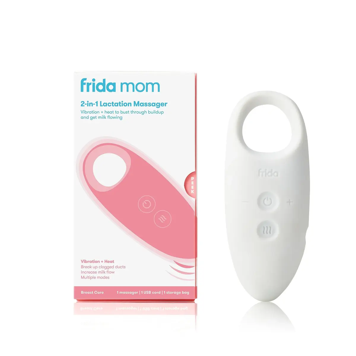 Frida Mom 2-in-1 Lactation Massager White/Pink | Heat & Vibration for Clogged Ducts & Milk Flow - main product image