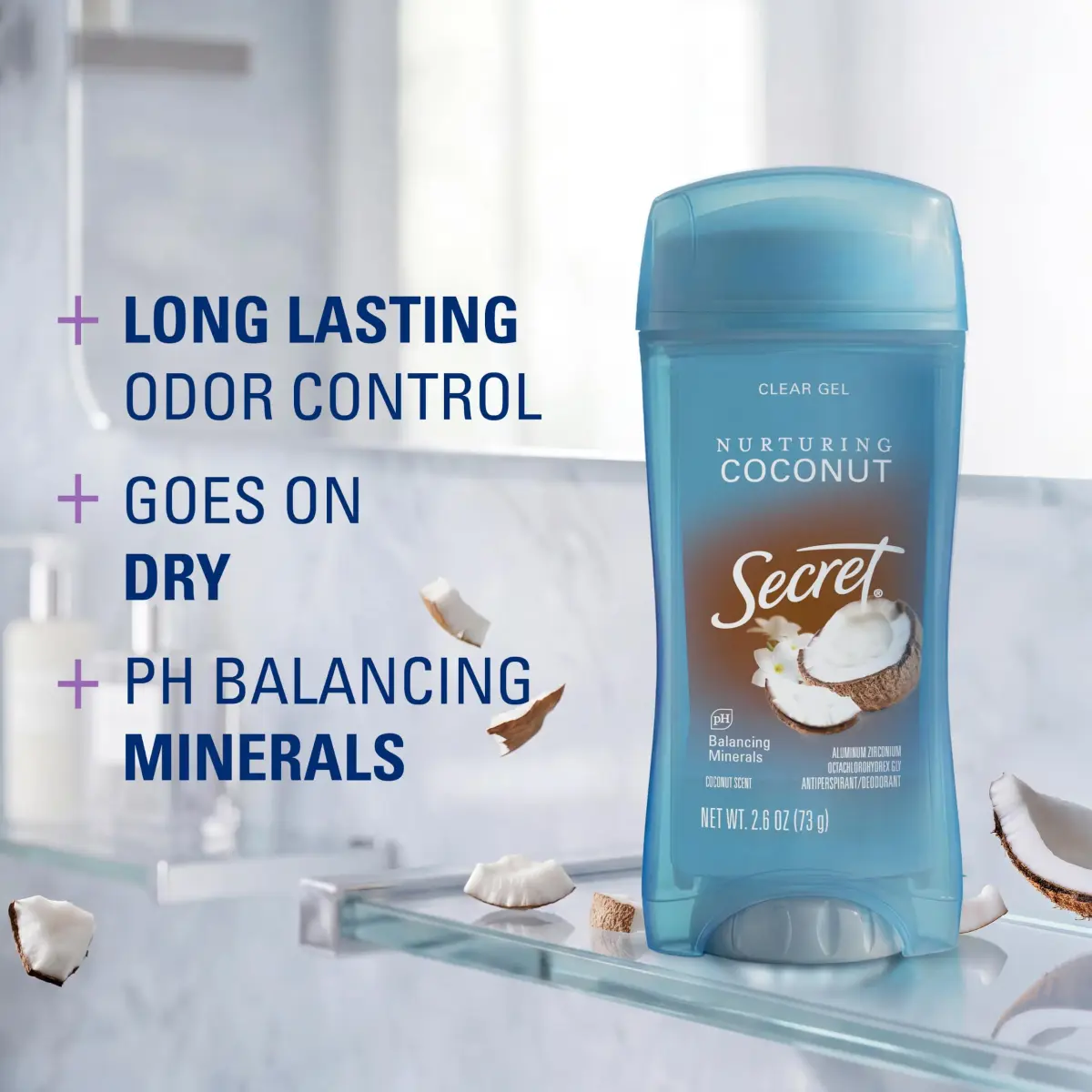 Secret Fresh Coconut Clear Gel Antiperspirant Deodorant for Women, 156g (5.2 oz) Pack of 2 | 72-Hour Breathable Odor Protection - view 2