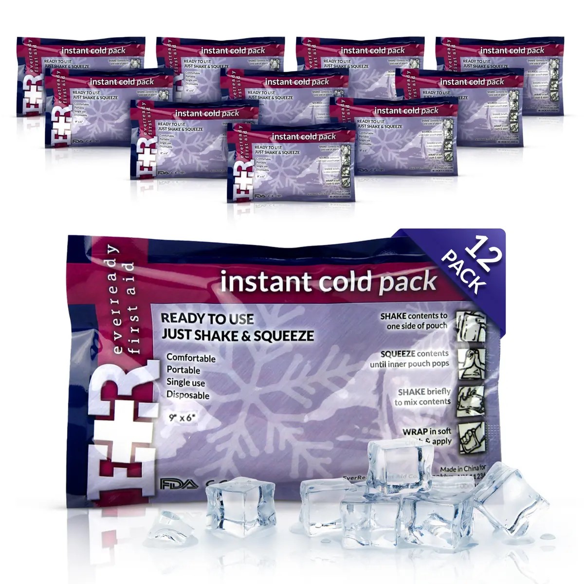Ever Ready First Aid Disposable Instant Cold Compress Pack 12 Count (4.5" x 7") | Immediate Pain Relief & Swelling Reduction - main product image