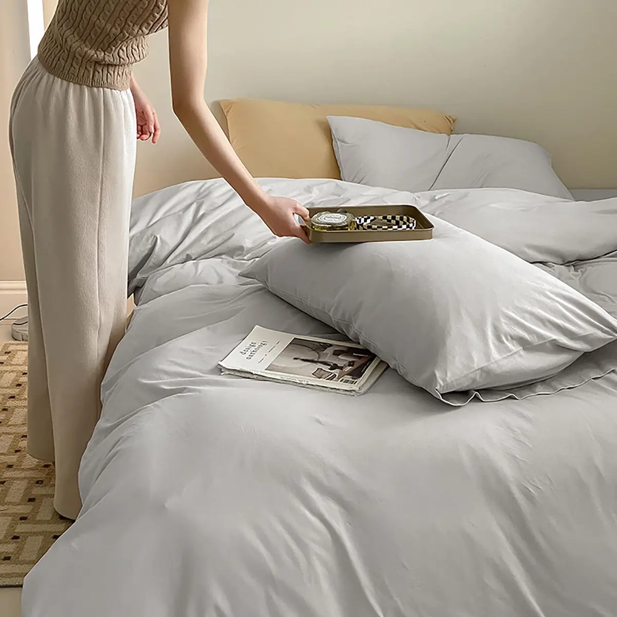 Luxlovery Silver Grey Comforter Set King | Soft Light Grey Bedding for Adults - view 6