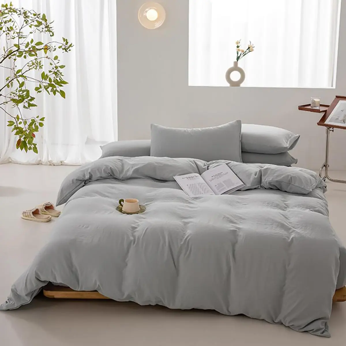 Luxlovery Silver Grey Comforter Set King | Soft Light Grey Bedding for Adults - view 7