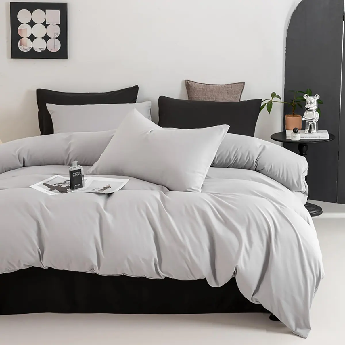 Luxlovery Silver Grey Comforter Set King | Soft Light Grey Bedding for Adults - view 3