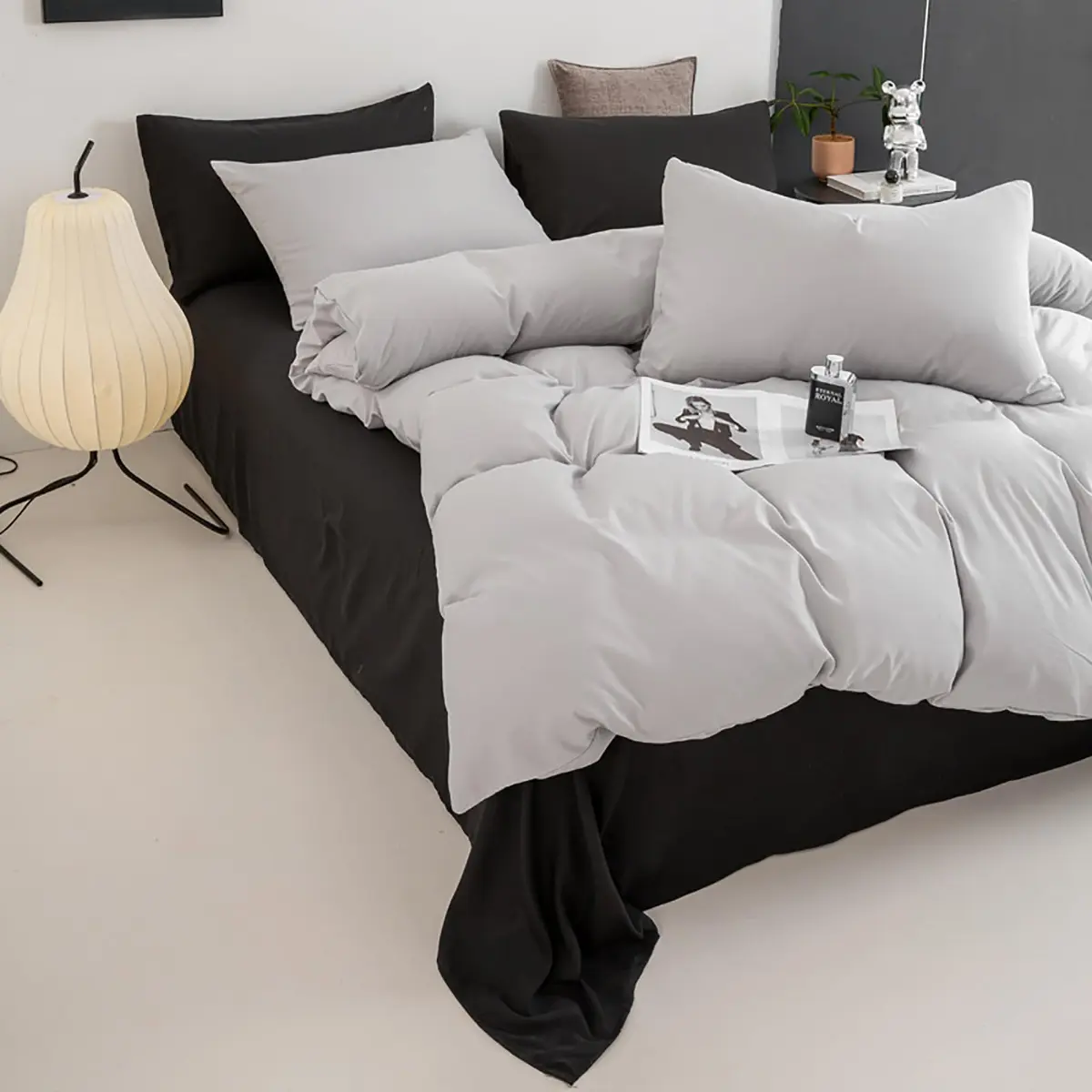 Luxlovery Silver Grey Comforter Set King | Soft Light Grey Bedding for Adults - view 4