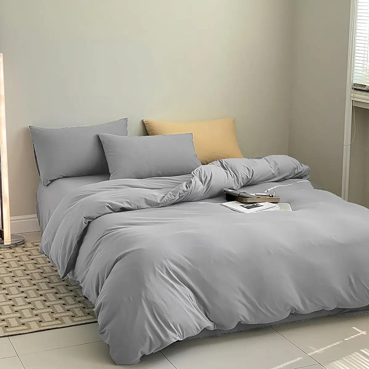 Luxlovery Silver Grey Comforter Set King | Soft Light Grey Bedding for Adults - view 5
