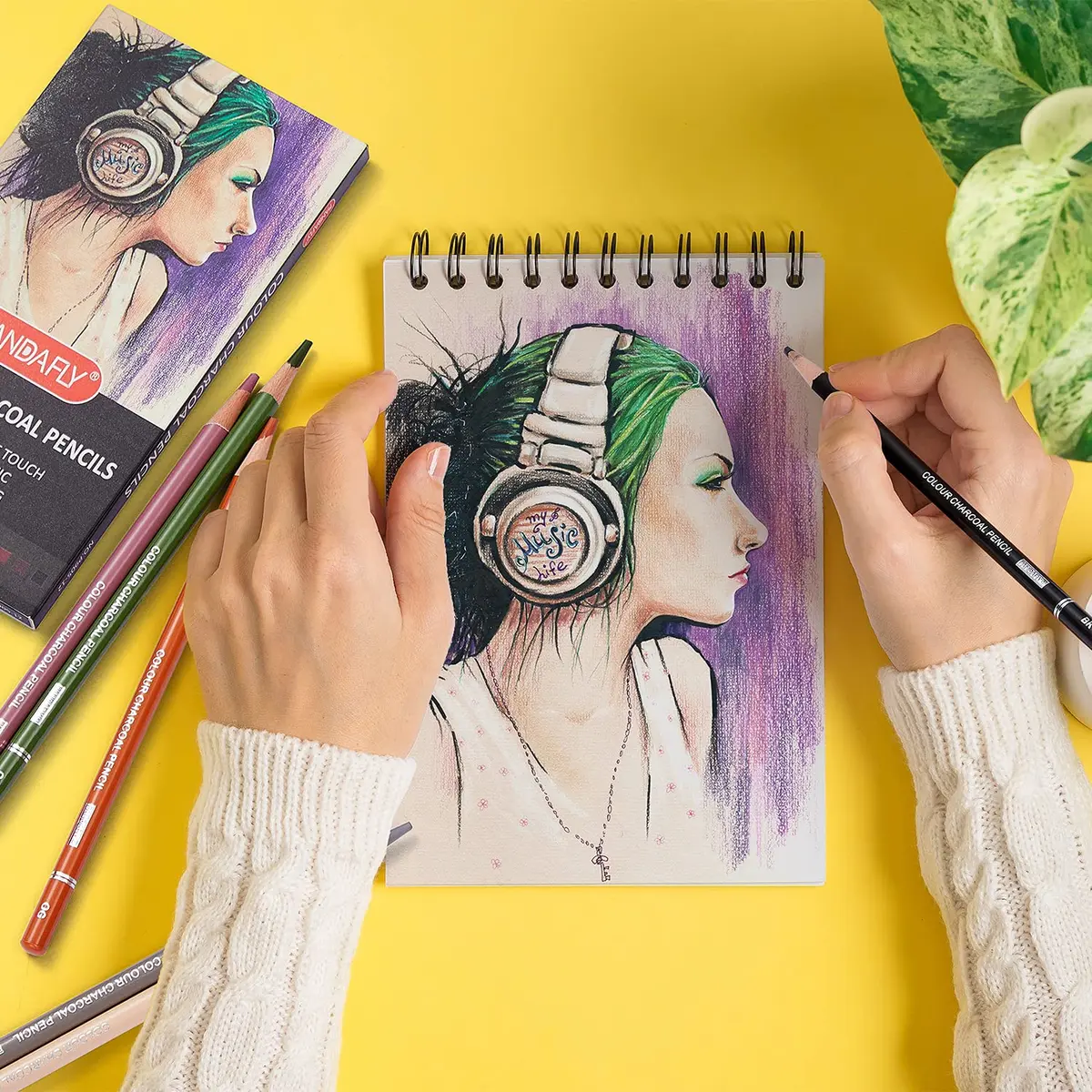 PANDAFLY Professional Colored Charcoal Pencils Drawing Set 12 Colors | Non-Toxic Art Drawing Pencils - view 4