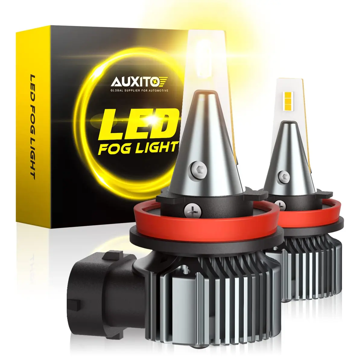 AUXITO H8 H11 H16 LED Fog Light Bulbs 2-Pack | 3000K Amber Yellow, 15W Low Power, 30000hr Lifespan - main product image